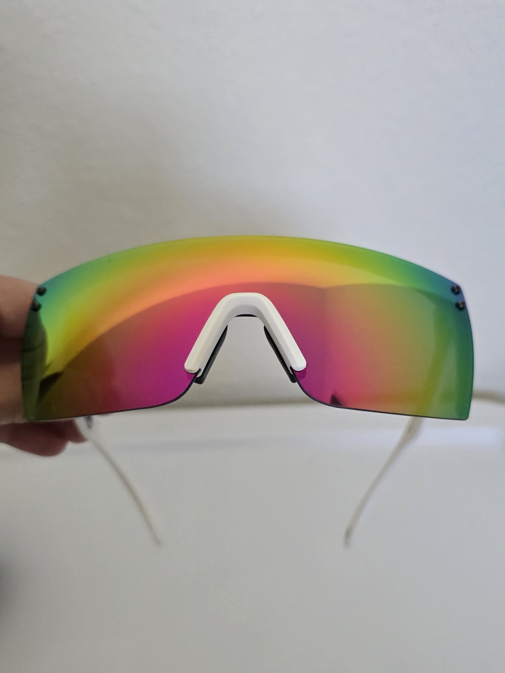White Frame Rainbow Shield Sunglasses for Women